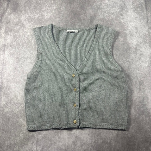 Abercrombie & Fitch Sweaters - Abercrombie & Fitch Womens Gray Ribbed Knit Sweater Vest Large Preppy Collegiate